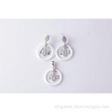 " Love " 925 Sterling Silver Jewelry Sets With White Cerami